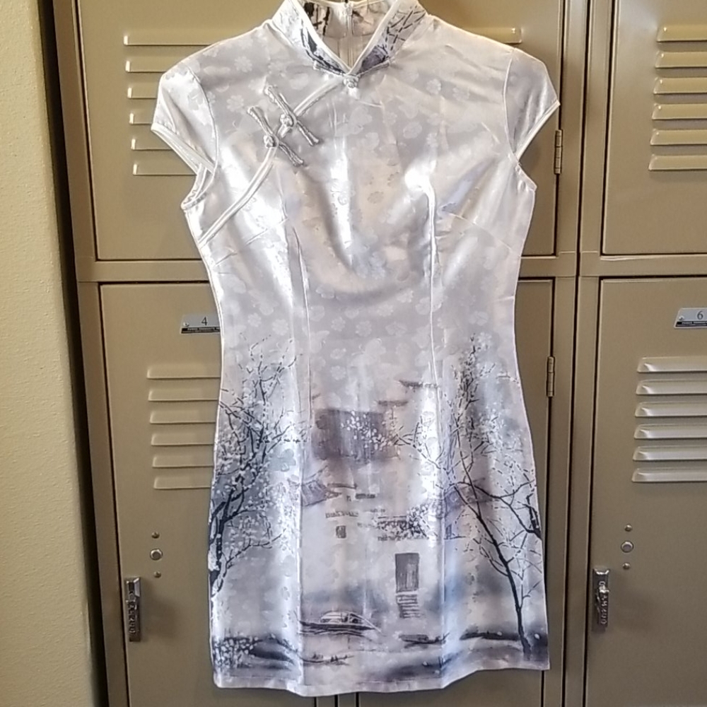 Elegant White and Gray Dress